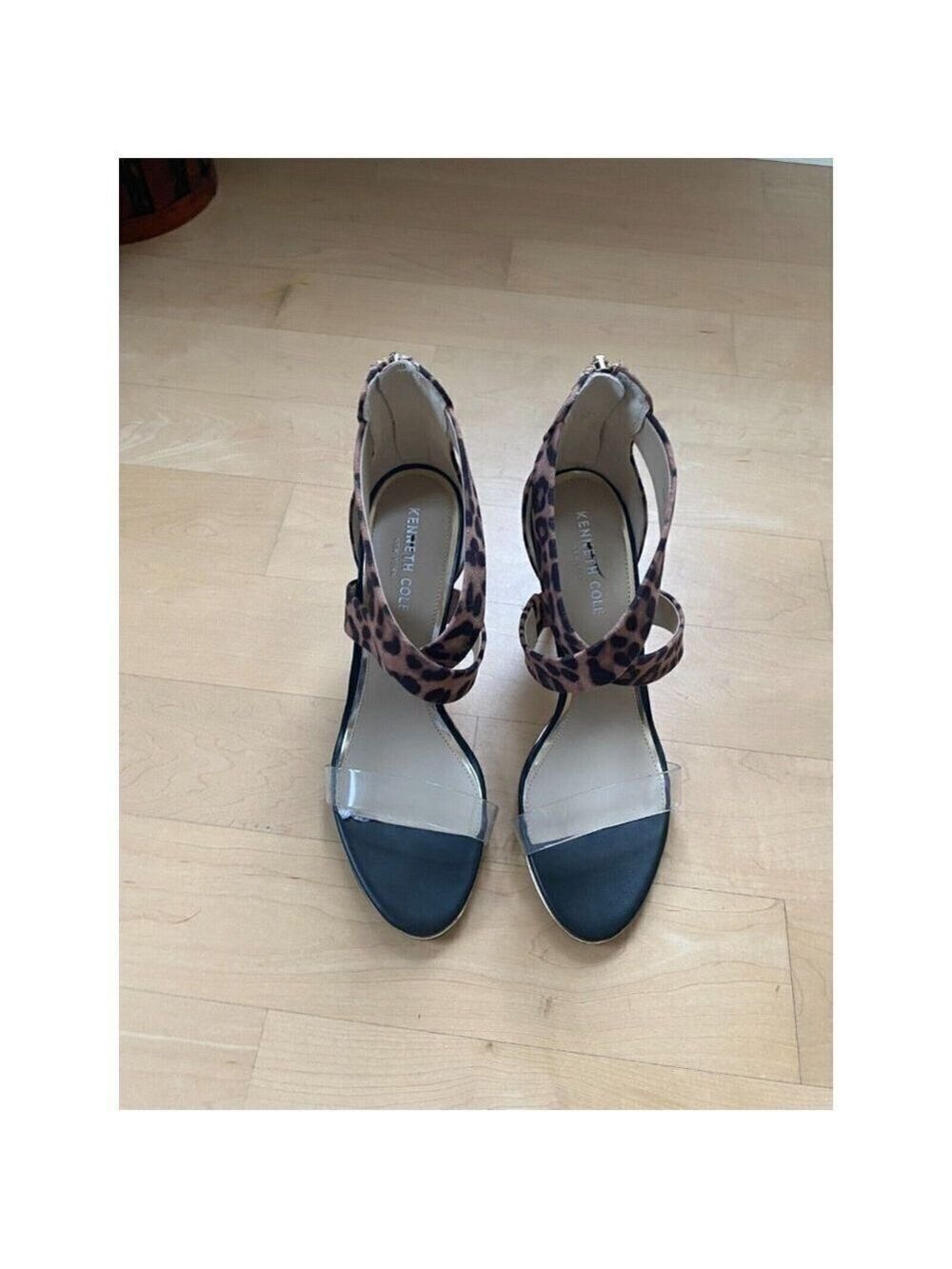 Kenneth Cole BNWOT "Brooke Cross" vinyl strap heels animal print women NEW - Picture 3 of 10